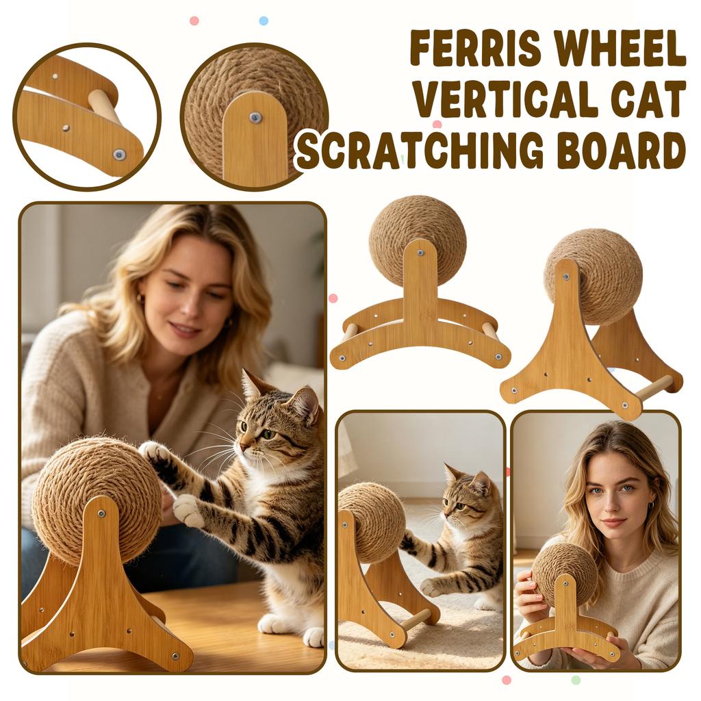 Cat Scratching Post Sisal Rope Ball Durable Wooden Frame Cat Toy for Indoor Cats Protects Furniture Interactive Play