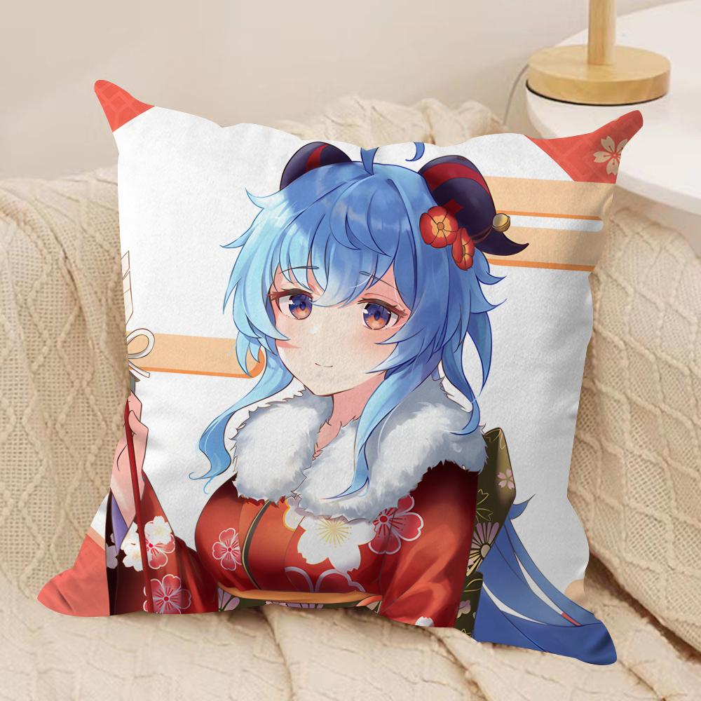 Ganyu Genshin Impact Cushion Cover Silky Short Plush Invisible Zipper Dustproof Sofa Pillow Case For Home Decor