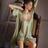Spring and Summer Ice Silk Suspender Nightgown Women's Thin V-neck Lace Sexy Pajamas Silk Nightgown
