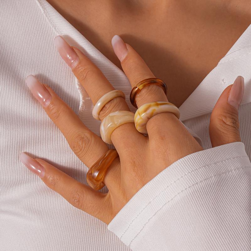 5/6 szt. Kolorowy zestaw pierścionków z żywicy akrylowej Geometryczny Okrągły Pierścionek do układania Prostota Indywidualność Bohemskie Pierścionki na palce Biżuteria Prezenty