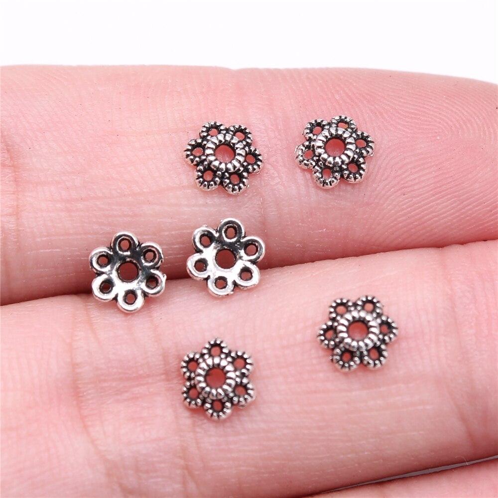 50Pcs Bead Caps Charm Jewelri Antique Silver Color 6X6X2mm