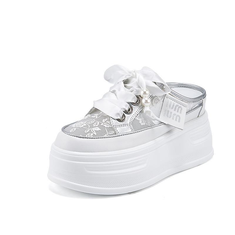 Lace platform white shoes women's new summer breathable inner height increase women's shoes are popular today