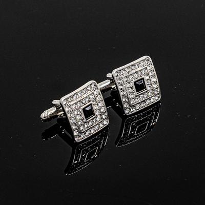 French Square Diamond Cufflinks Sleeve Staples Men'S Shirt Cufflinks Silver Diamond Premium Simple Business Cufflinks