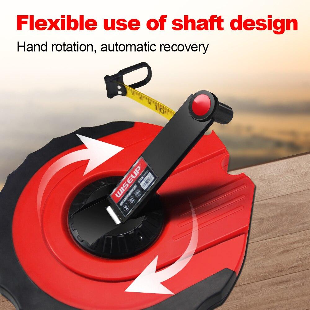 WISEUP 30/50M Fiberglass Tape Measure Double Face Printing Clad Measuring Tape Hand Cranked Tape Measure for Building Surveying