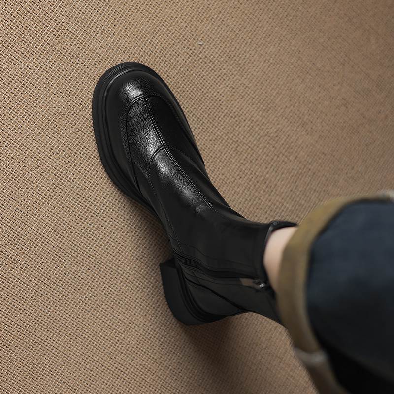 Krazing Pot Microfiber Round Toe Chunky Heels Motorcycle Boots Size 42 Zip Women Platform Ankle Boots