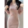 Premium Temperament Imperial Sister Style Cheongsam Pink Knitted Bottom Hip-wrapped Dress Women's Autumn and Winter with Coat