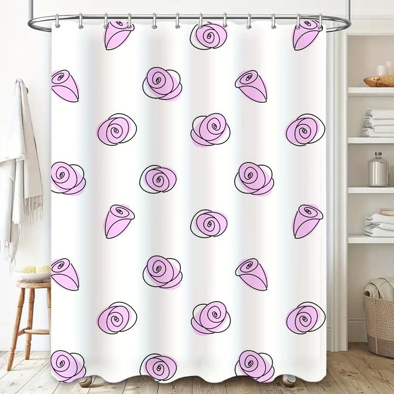 Seashell Printed Shower Curtain Pink Floral Design for Bathroom Decor Home Textiles Customizable Size Available (180cmx180cm)