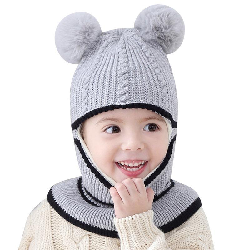 

Детская шапка осень и зима плюс бархат толстый теплый шерстяной колпак детский нагрудник защитная шапка для лица высококачественные шапки новая мода серый