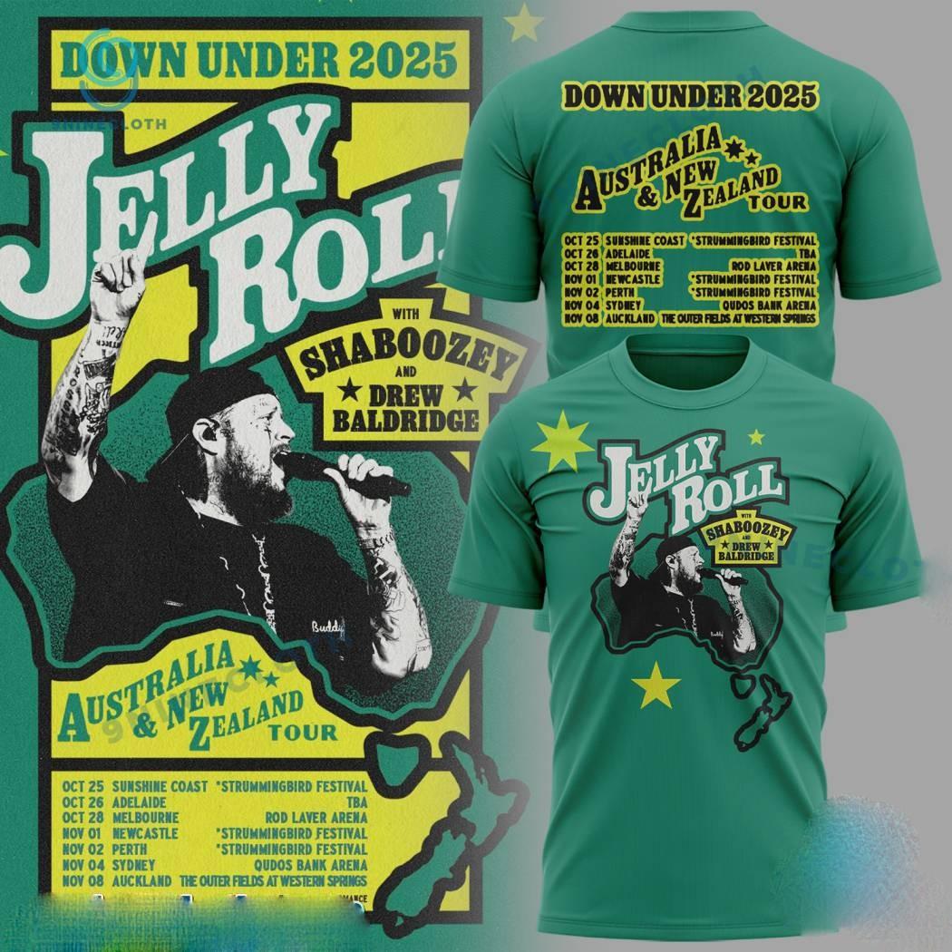 Jelly Roll Down Under 2026 Australia New Zealand Tour T-shirt Gift for Fans Al XXXL