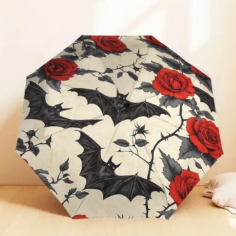 

1pc Bat Roses Pattern Umbrella Design Automatic Opening and Closing Umbrella, High-quality Travel Umbrella, c1128113