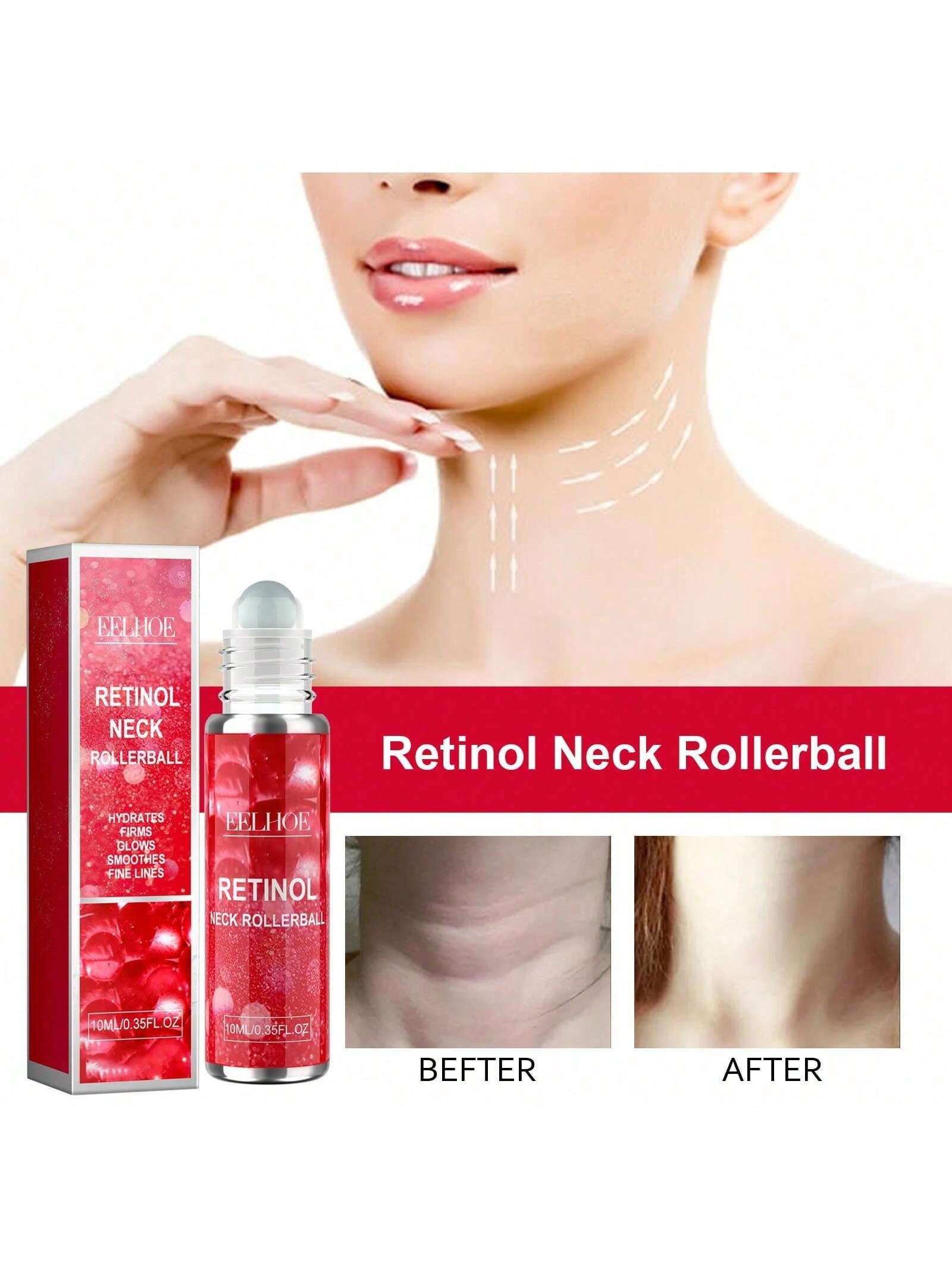 

Роллер для выцветания линии шеи с ретинолом и 10 мл Fade Neckline Разглаживание тонких линий на линии шеи Увлажнение и укрепление шеи Формирование лебединой шеи красный