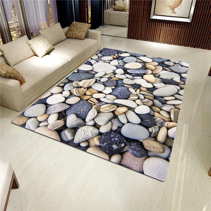 3D Stone Big Carpet for Living Room Colorful Cobblestone Printed Flannel Sponge Rug for Bedroom Kitchen Mat Anti-slip Bathroom