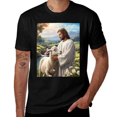 Christian Art A Timeless Canvas Wall Art of Jesus and Lamb TShirt Water Resistant Casual TShirt