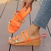 Ladies' Slope Heel Slippers Summer Color Blocked Fish Mouth Beach Shoes Large Size Sandals