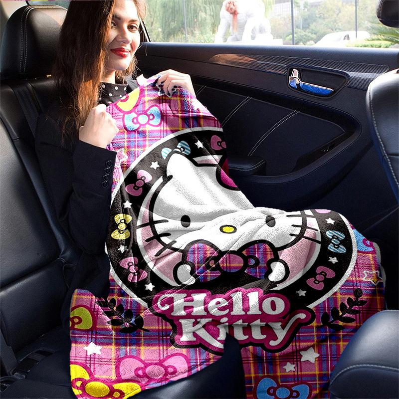 1pc Plaid Hello Kitty Patterns Blanket, Soft Throw for Home Decor, Gift Idea for Family and Friend, Living Room, Travel, Camping, Car Blankets, Beach,