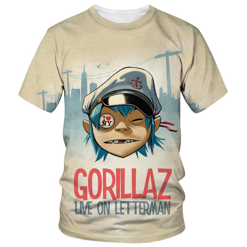 Ny Tegneserie Gorillaz 3D-trykt T-skjorte Herre Dame Casual Hip-hop Kortermet Harajuku Stil Gate T-skjorte