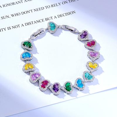 Waterdrop Love Zircon Bracelet Copper Plated Platinum Comes with Extended Buckle Color Treasure Bracelet