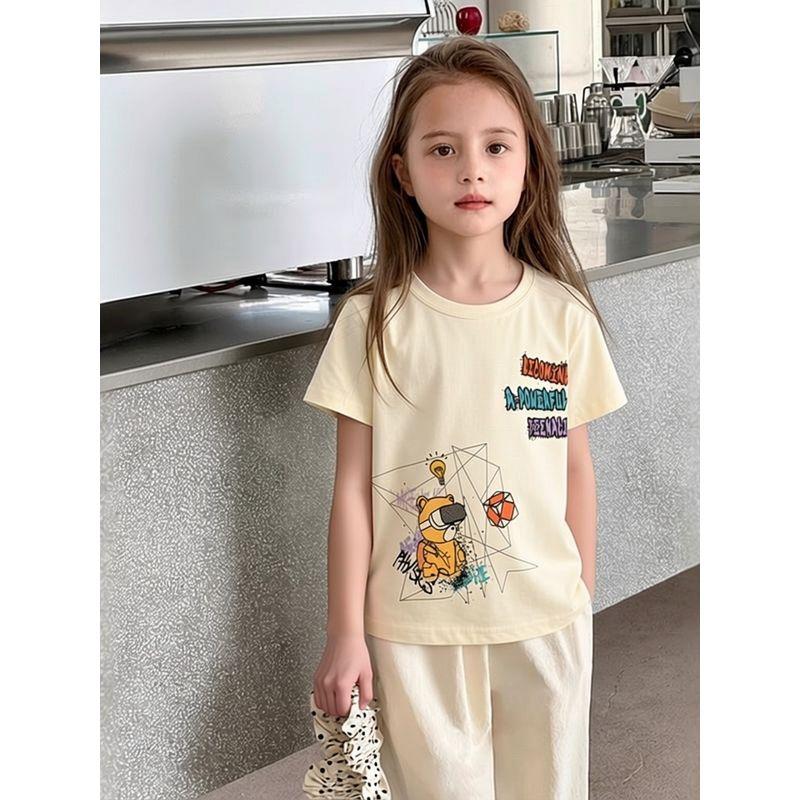 27Home Brand Children's Clothing Summer New Style 2026 Pure Cotton Cartoon Printed Short-Sleeved T-Shirt for Baby Girls Ins