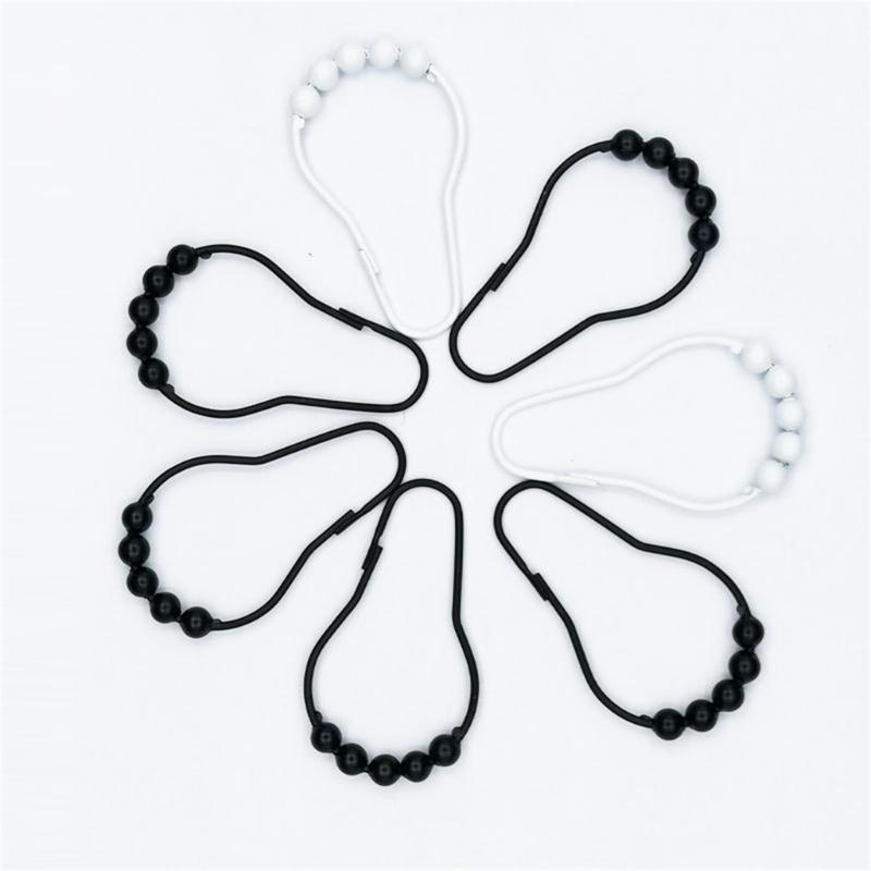 12pcs Rusts Resistant Stainless Steel Bath Curtain Hooks Rustproof 5 Beaded Shower Rod Hook Bathroom Accessories