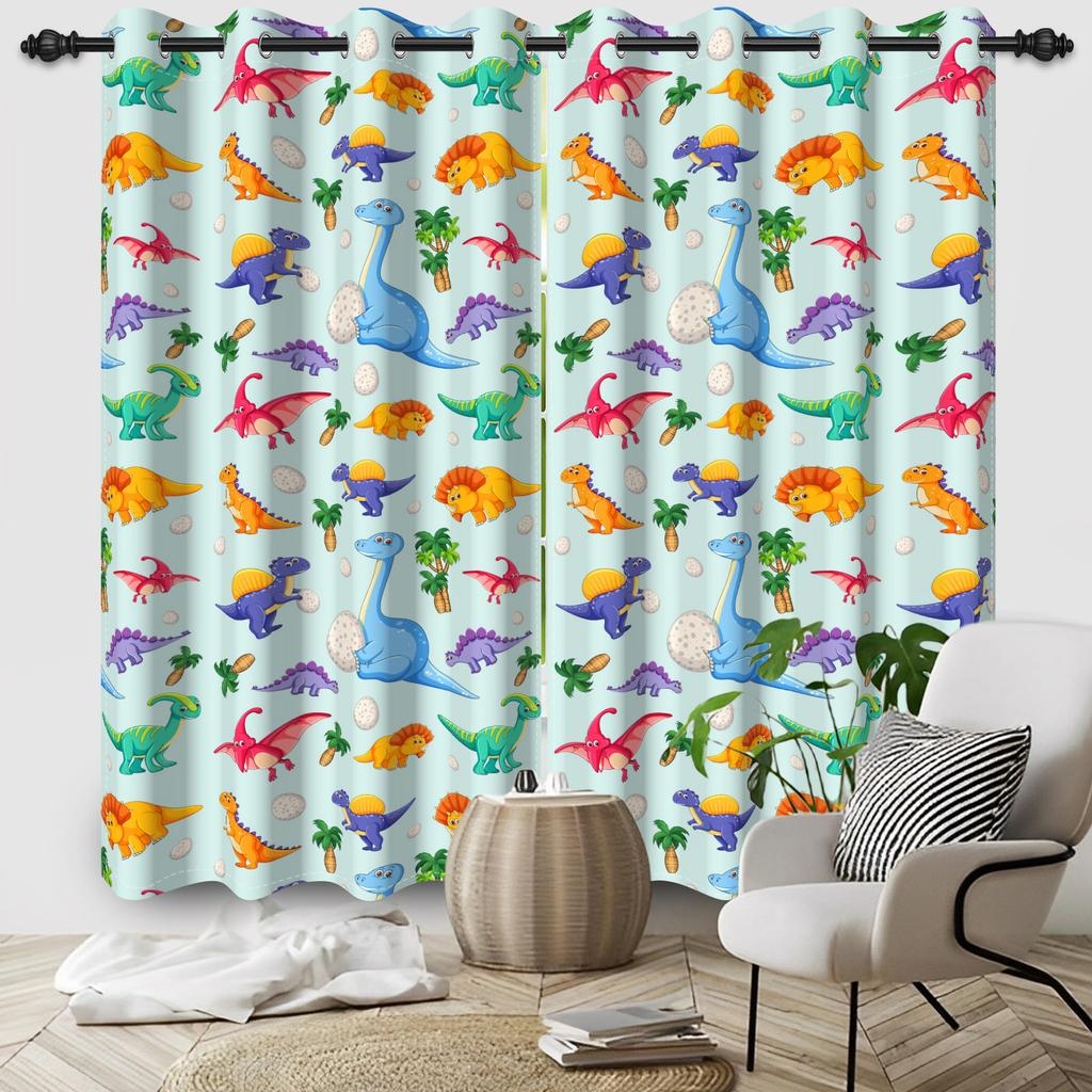 2pc/set Forest Dinosaur Blackout Curtains Colorful Cartoon Wildlife Animal Kids Room Polyester Curtains Balcony Bedroom Curtains