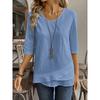 Ladies' Detail V-neck Patch Splicing Design Solid Color Shirt