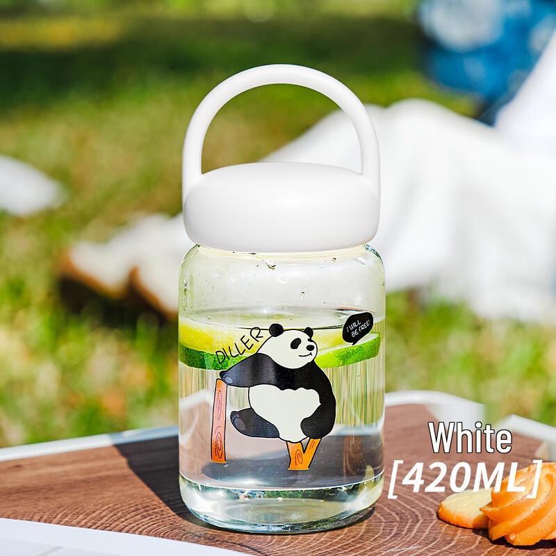 Diller Mini Portable Glass Cup with Handle, 420ML