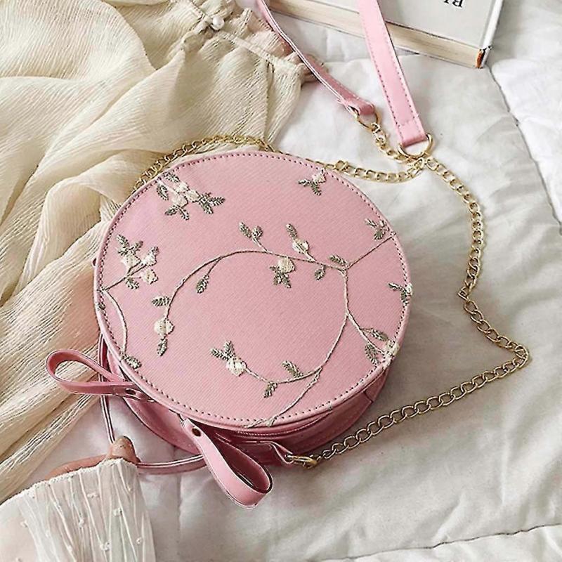Women's Fashion Lace Fresh Handbag Crossbody Bag Solid Color Small Round Bag-MXBC