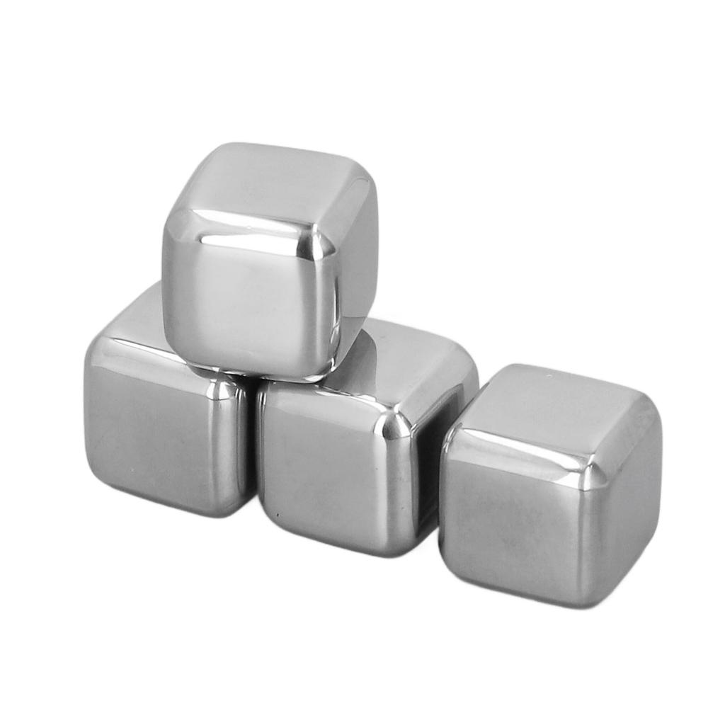 4 Stück Edelstahl Eiswürfel Wiederverwendbare Whiskeysteine Set Kühlsteine für Bier Whiskey Wein