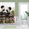 Cute Panda Shower Curtain,Funny Farmhouse Panda Chinese Animal Floral Leaves Waterproof Polyester Fabric Bathroom Curtain with