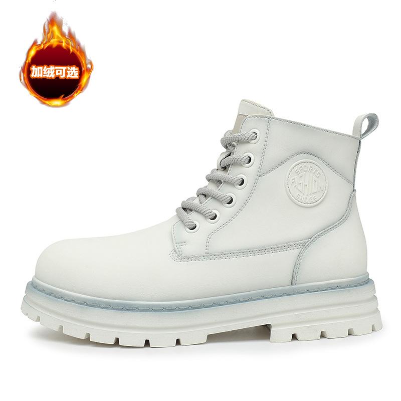 New Cool Men Women Cow Leather Boots Street High Top Casual Shoes Warm Plush Ankle Boots