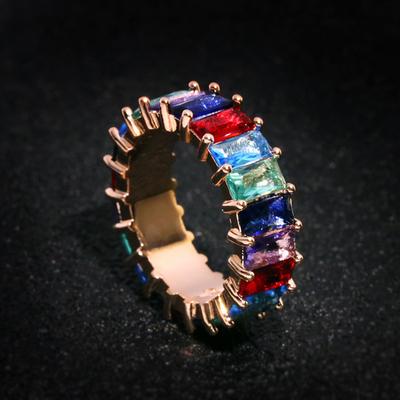 Anello in Zirconio Colorato Stile Hip Hop Europeo e N Nuova Personalità Scala Zirconio Oro Vero