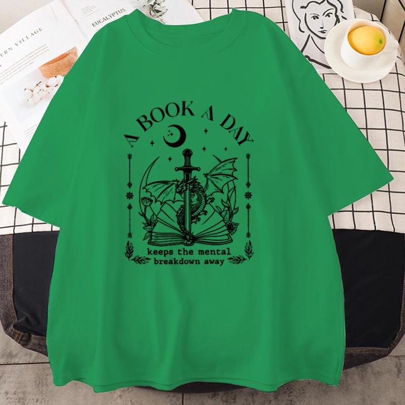 Dragon A Book A Day T Shirt Men Women Keeps The Mental Breakdown Away T-shirt Fantasy Book Lover Bookish Tshirt Reader Tees