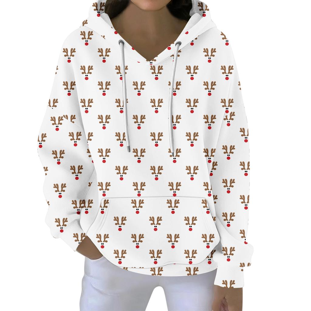 Christmas Hoodies For Women Funny Cute Printed Holiday Sweatshirt Winter Oversized Pullover Tops