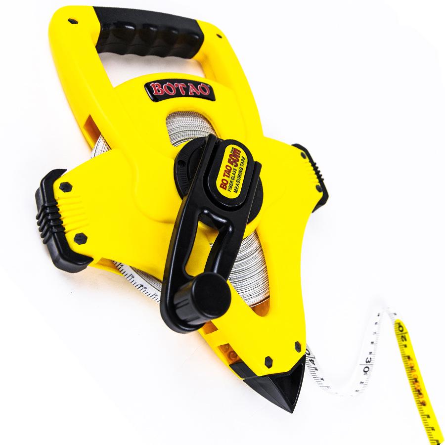 30m Yellow Plastic Shell Steel Frame Measuring Tape with Fiberglass Hand Crank for Engineering Surveying
