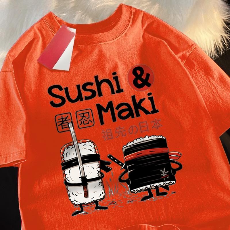 

2026Theduc Sushi and Sushi Printing Unisex Women Tshirt Cotton TShirts Loose T Shirt Crewneck Loose Tops Fashion Clothes Unisex L