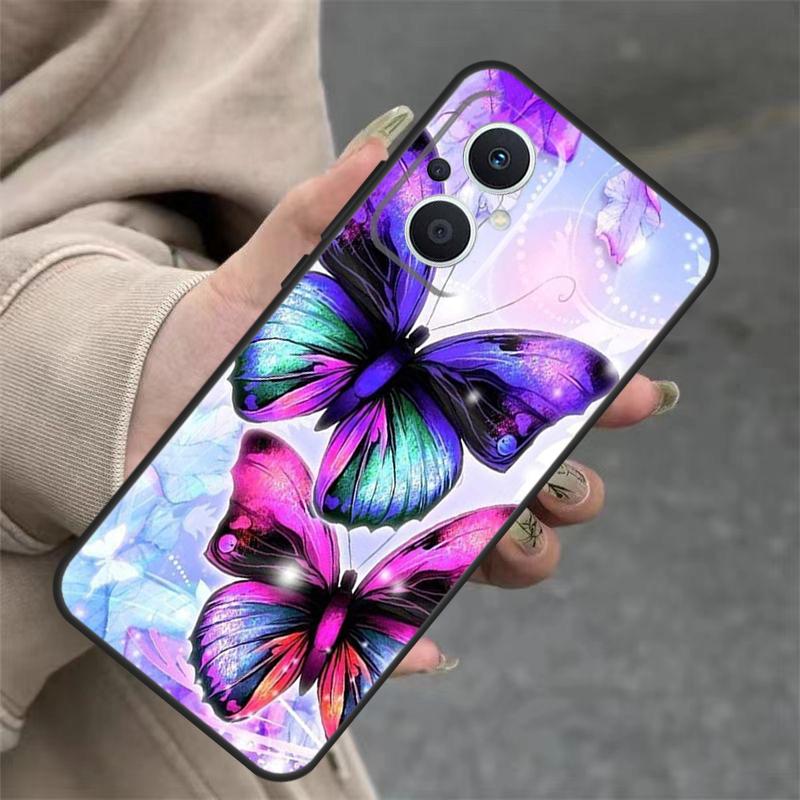 Black Beautiful Butterfly Case For OPPO Reno 11 11F 10 Pro 4Z 5Z 8T 5 6 7 8 Lite OPPO Find X5 X6 Pro X2 X3 Lite Cover