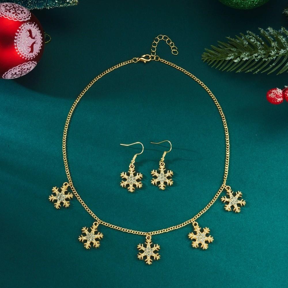 Rhinestone Xmas Dangle Earrings Zinc Zinc Zinc Alloy Snowflake Necklace Unique Christmas Jewelry Set  Girl