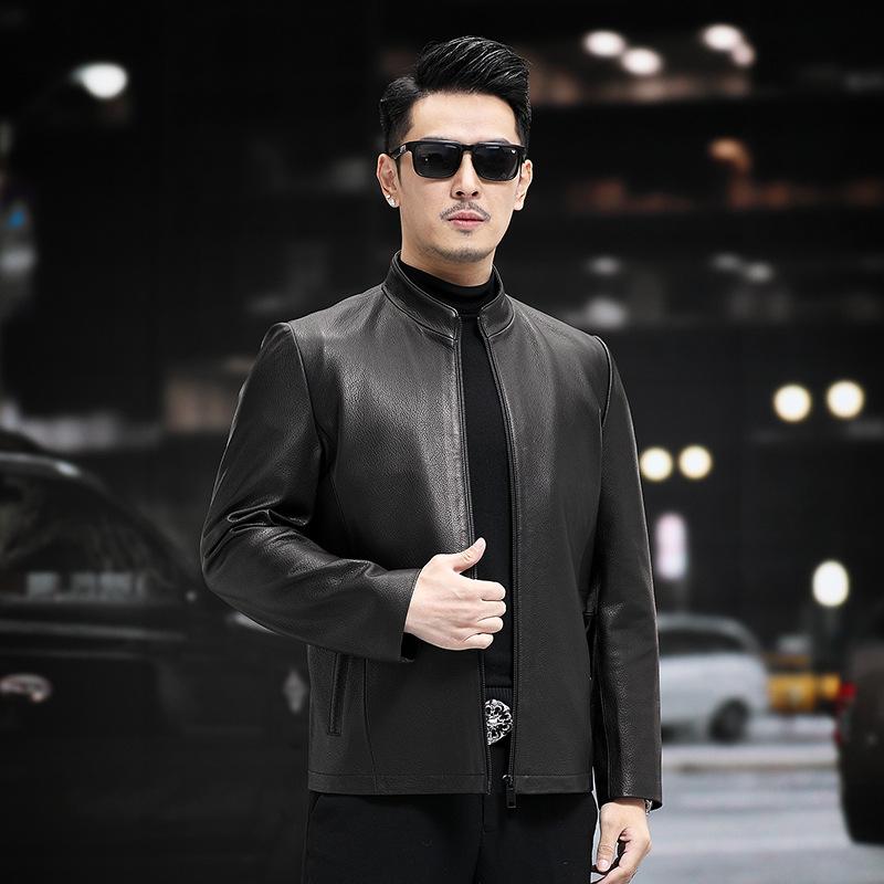 

Весенняя и осенняя куртка из натуральной кожи, мужская куртка из козьей кожи, куртка с воротником-стойкой, кожаная куртка для мотоциклистов 5XL