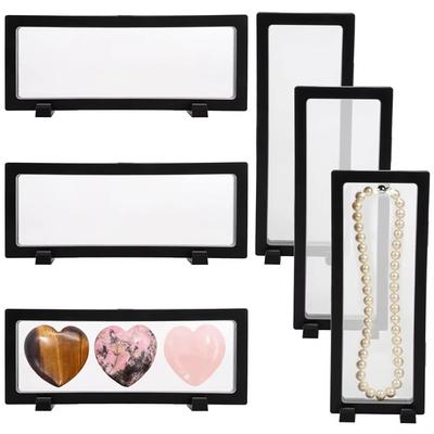 5Set 3DRectangle Floating Frame with Base, Display Frame, Elastic Telescopic Storage Box, Suitable for Earrings, Rings, Brooches