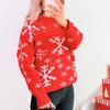 Women's Fashionable Long Sleeved Christmas Pullover Round Neck Casual Sweater Top