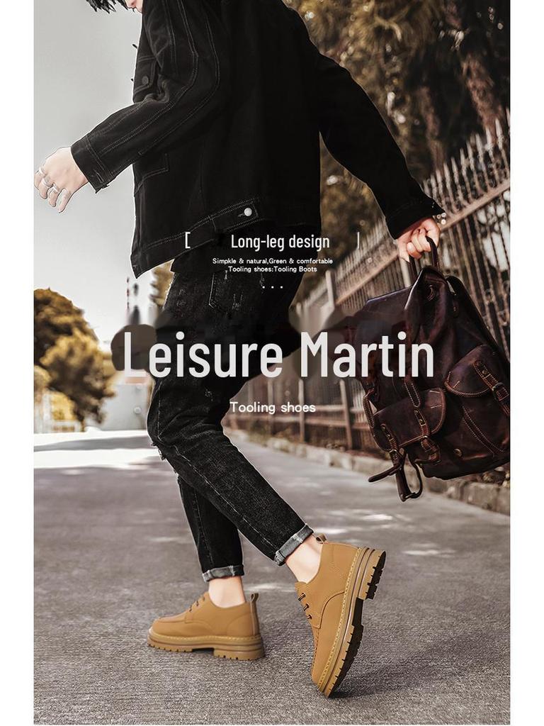 Cizme Martin galbene cu șireturi pentru bărbați Four Seasons: Pantofi de lucru casual de exterior cu talpă joasă, stilați