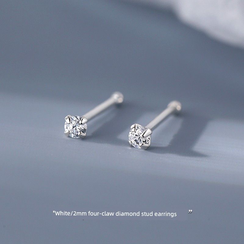 

[Xiangnan] 999 Sterling Silver Zircon Stud Earrings Ear-Caring Earrings 2025 Best Selling Fancy Sleep No Need to Take off Earrings 999 silver-white zircon earrings (two price)