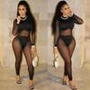 Alluring Plus Size Mesh Bodysuit - Women's Sexy Nightclub Jumpsuit