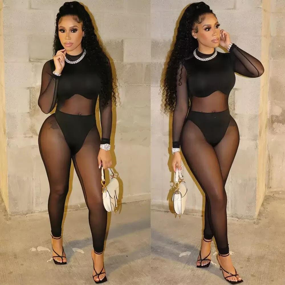 Привлекательный боди из сетки большого размера - Женский сексуальный комбинезон для ночного клуба XL чёрный