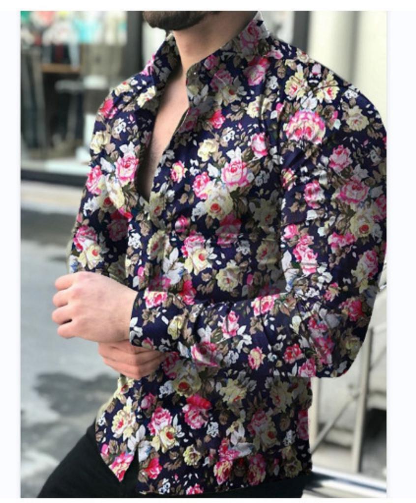 Men's Floral Print Long Sleeve Shirt, Slim Fit, Trendy Casual Wear