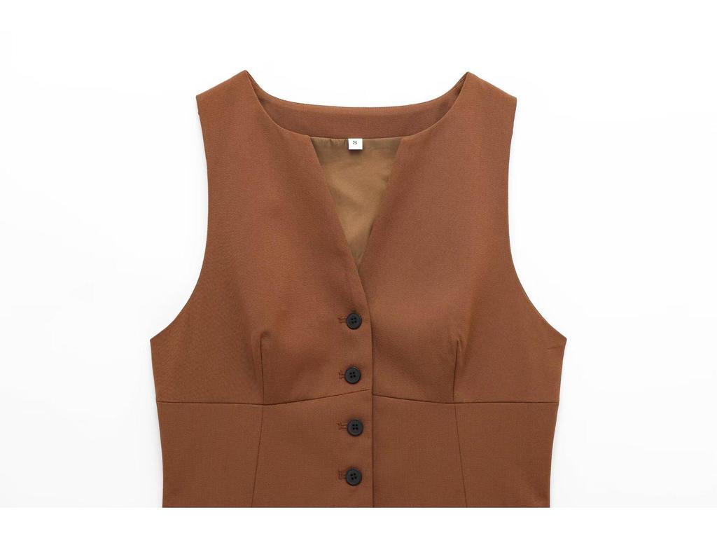 2025 Spring V-Neck Sleeveless Vest Top + A-Line Midi Skirt: European & American Style