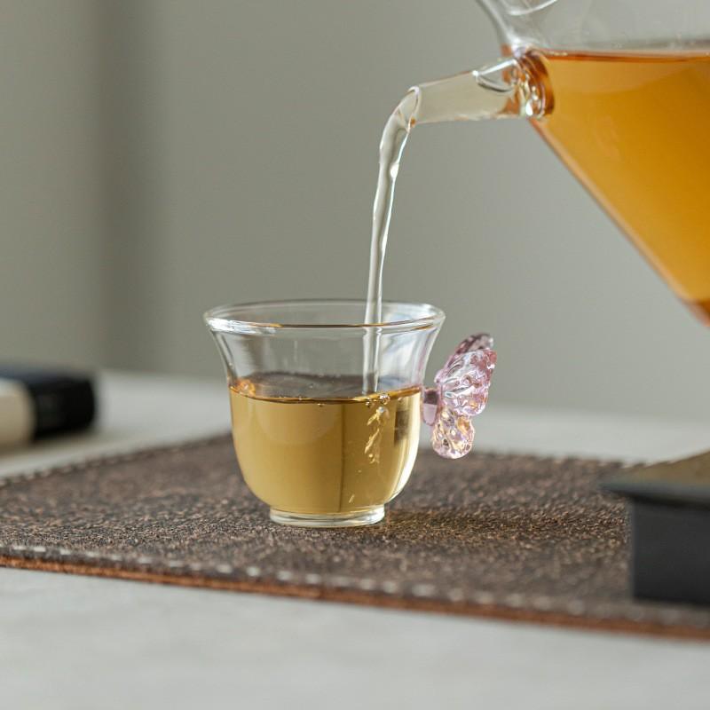 

Pink Butterfly Glass Teacup Teapot Chinese Retro High Borosilicate Glass Song Style Handled Pot White Tea 401-500ml