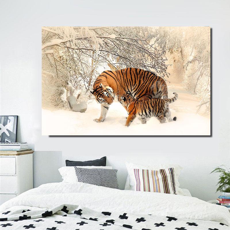 Wildlife Canvas Painting Animal Paintings Tiger Posters and Prints Mom and Son Tigers Pictures for Living Room Decor Zoo Decor