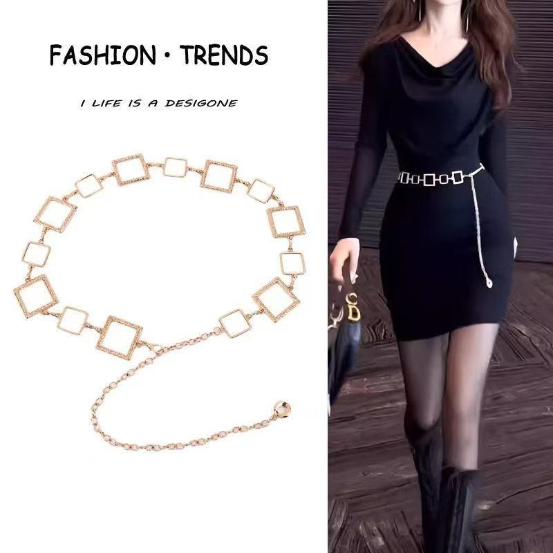 Minimalist Womens Metal Waist Chain With Geometric Oval Elements For Daily Style