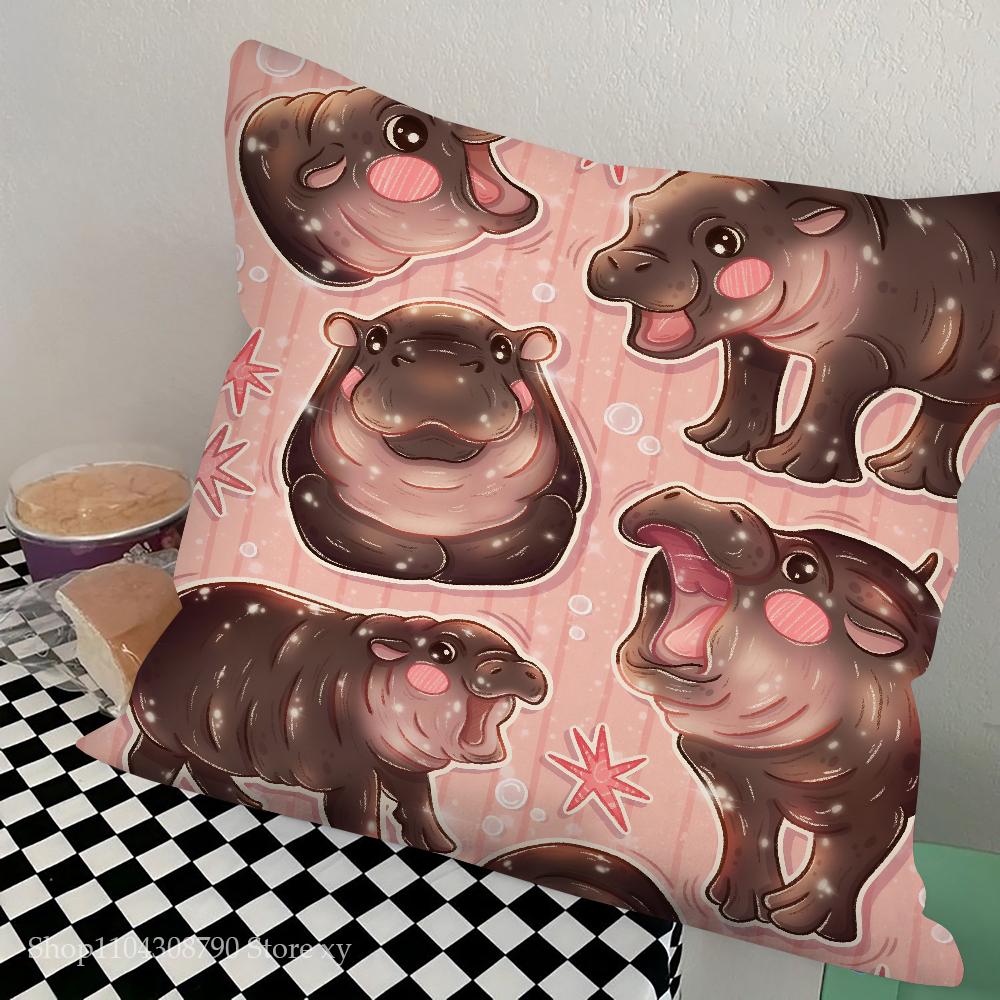 Baby Hippo Moo Deng Pillow Case Square Pillow Bedroom Sofa Leisure Comfort Cushion Car Living Room Home Decoration